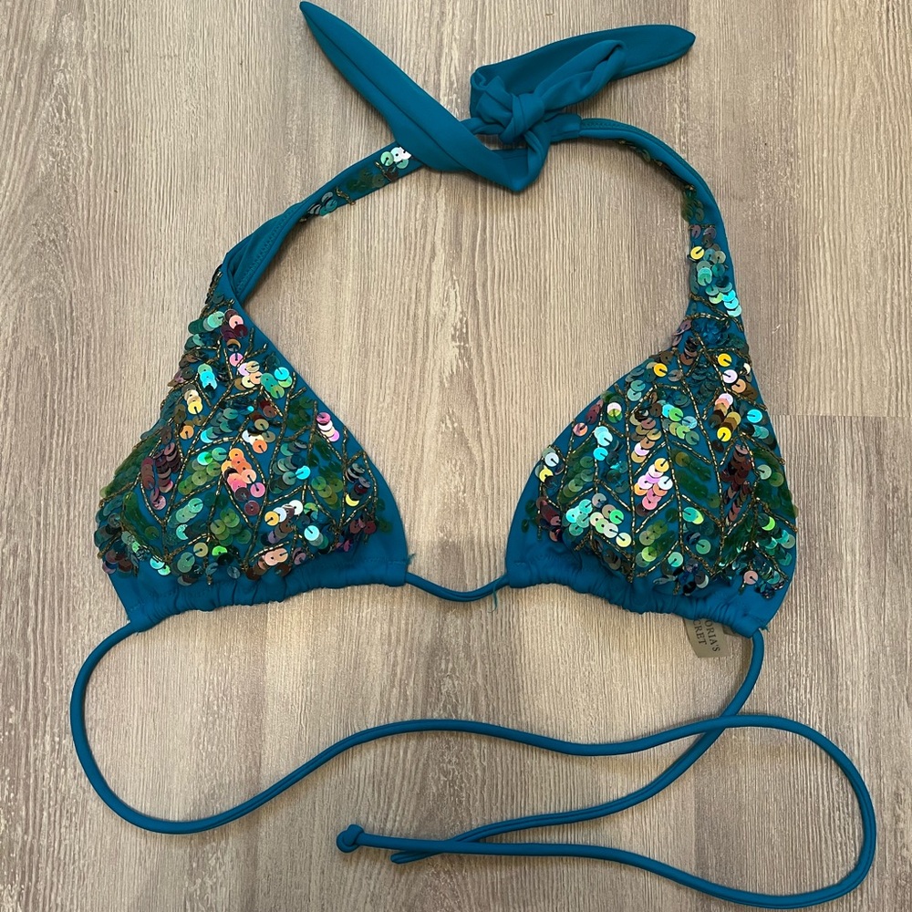 Victoria’s Secret sequin turquoise small bikini top